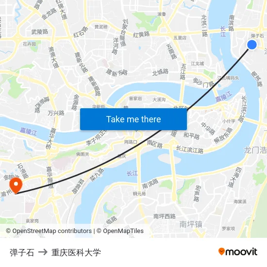 弹子石 to 重庆医科大学 map