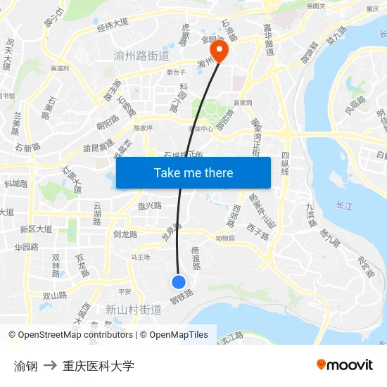 渝钢 to 重庆医科大学 map