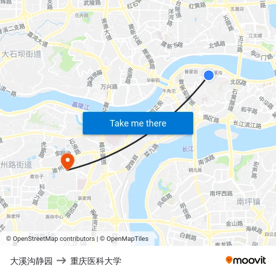 大溪沟静园 to 重庆医科大学 map