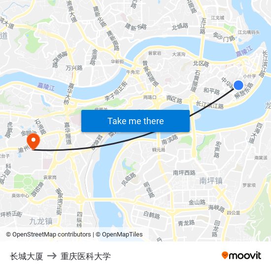 长城大厦 to 重庆医科大学 map