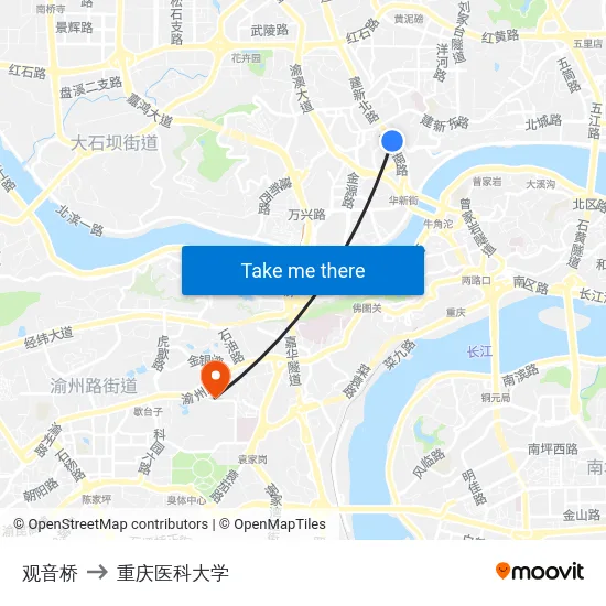 观音桥 to 重庆医科大学 map