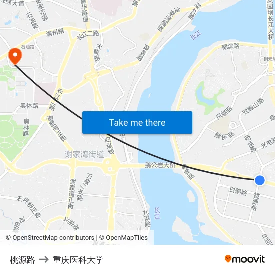 桃源路 to 重庆医科大学 map