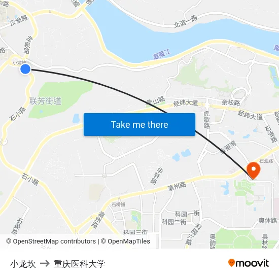 小龙坎 to 重庆医科大学 map