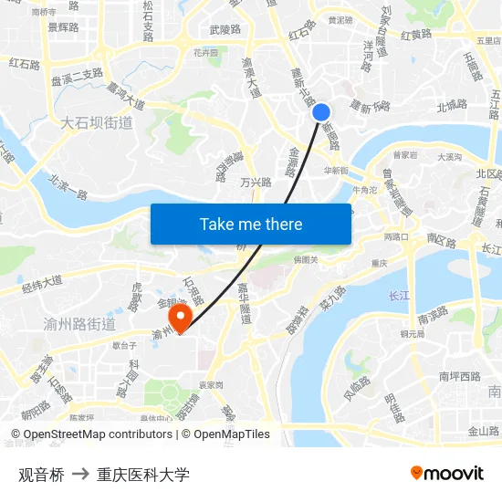 观音桥 to 重庆医科大学 map