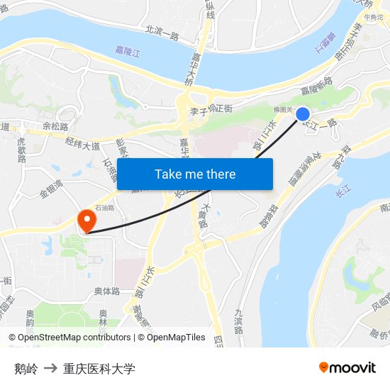 鹅岭 to 重庆医科大学 map