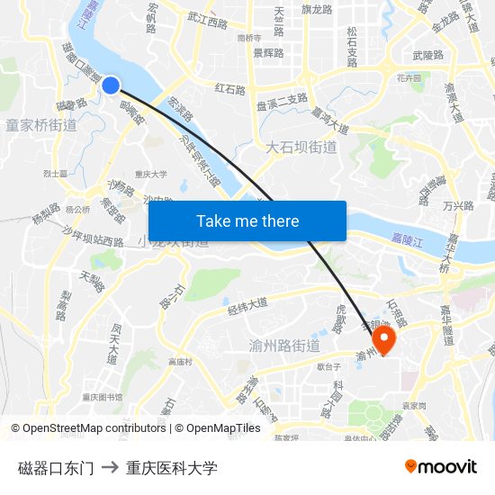 磁器口东门 to 重庆医科大学 map