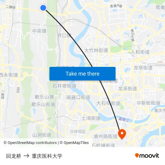回龙桥 to 重庆医科大学 map