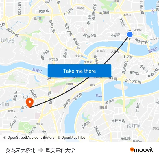黄花园大桥北 to 重庆医科大学 map