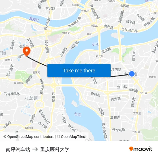 南坪汽车站 to 重庆医科大学 map