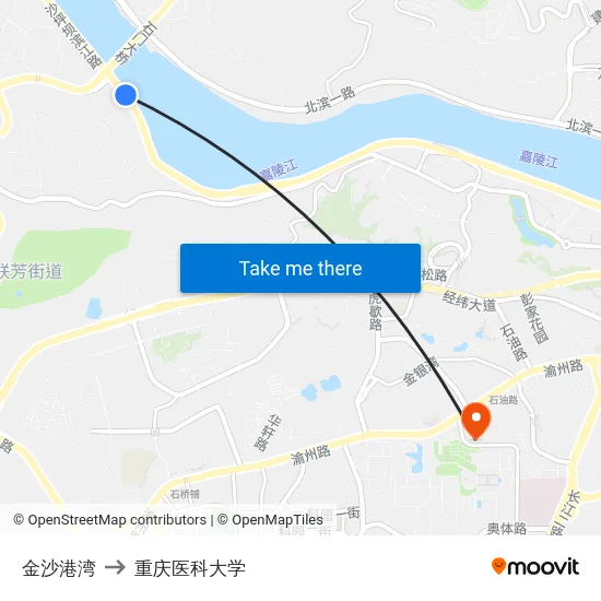 金沙港湾 to 重庆医科大学 map