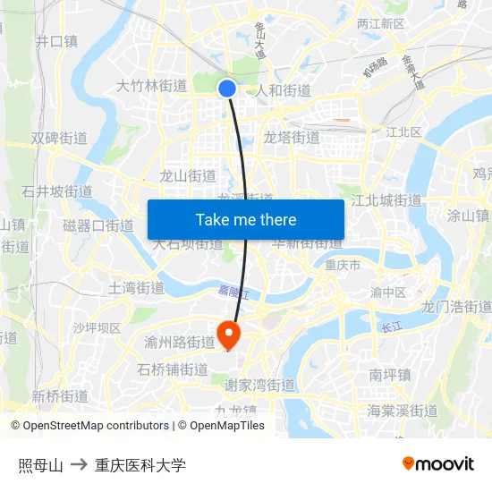 照母山 to 重庆医科大学 map
