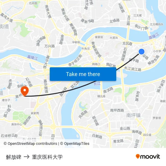 解放碑 to 重庆医科大学 map
