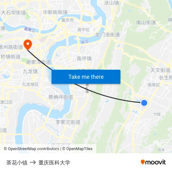 茶花小镇 to 重庆医科大学 map