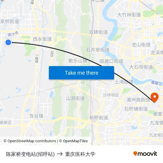 陈家桥变电站(招呼站) to 重庆医科大学 map