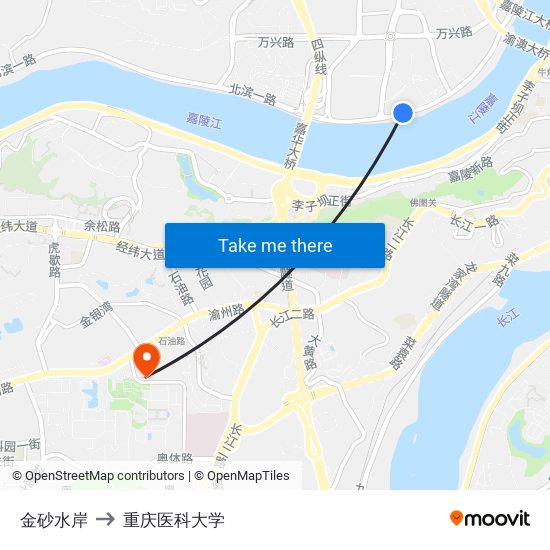 金砂水岸 to 重庆医科大学 map