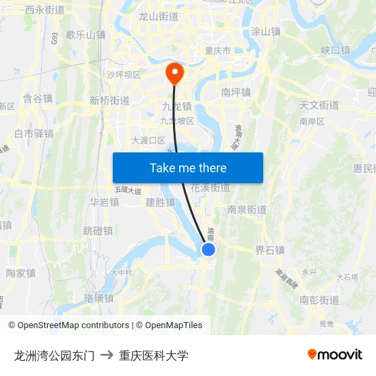 龙洲湾公园东门 to 重庆医科大学 map