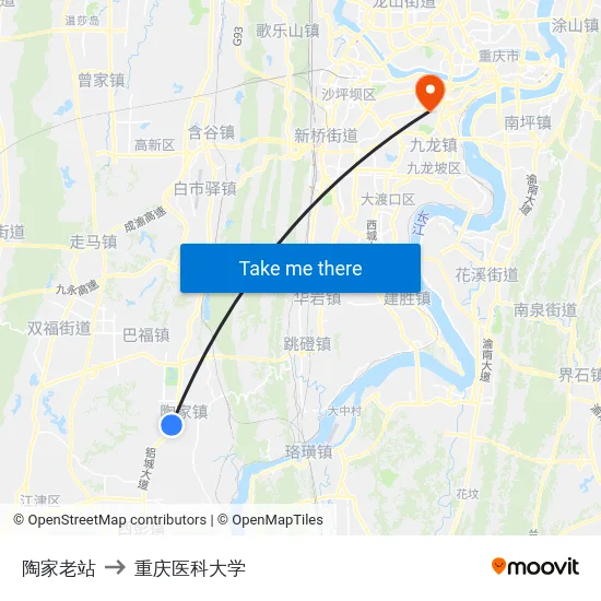 陶家老站 to 重庆医科大学 map