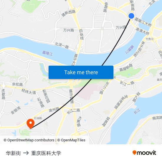 华新街 to 重庆医科大学 map