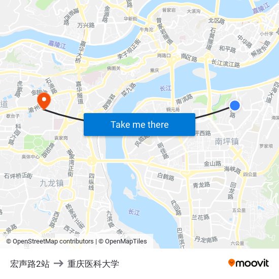 宏声路2站 to 重庆医科大学 map