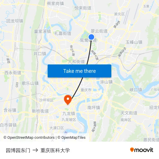 园博园东门 to 重庆医科大学 map