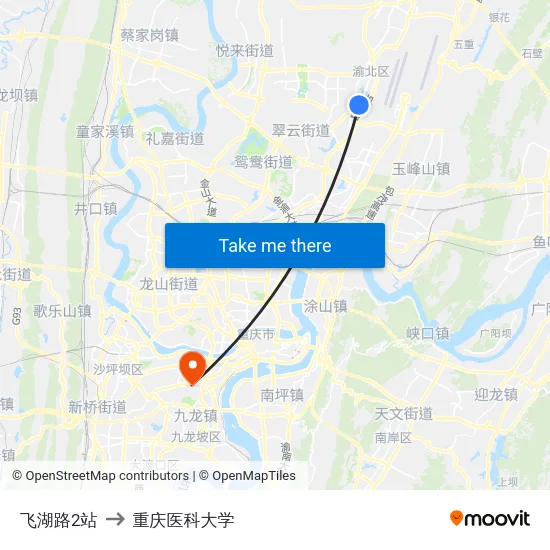 飞湖路2站 to 重庆医科大学 map