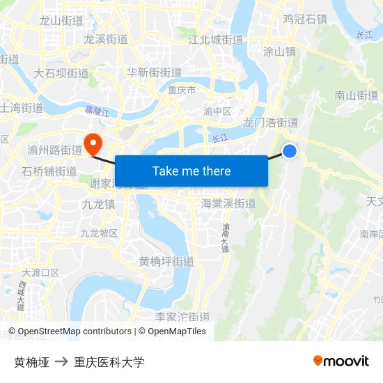 黄桷垭 to 重庆医科大学 map