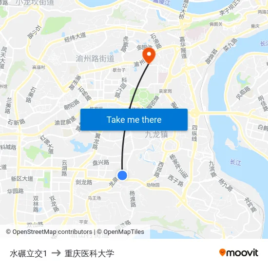水碾立交1 to 重庆医科大学 map