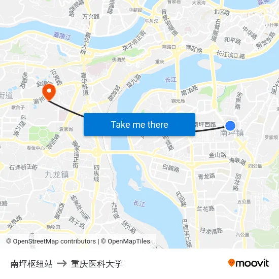 南坪枢纽站 to 重庆医科大学 map