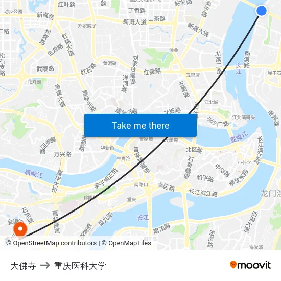 大佛寺 to 重庆医科大学 map
