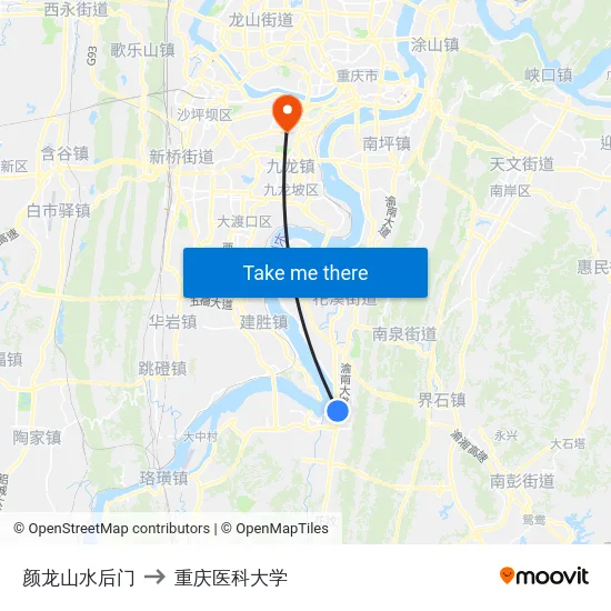 颜龙山水后门 to 重庆医科大学 map