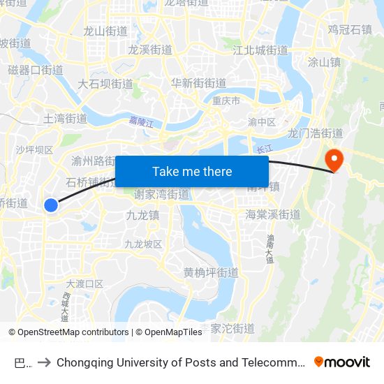 巴山 to Chongqing University of Posts and Telecommunications Hotel map