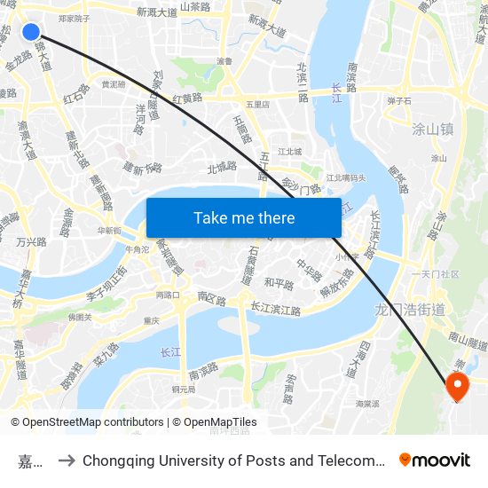 嘉州路 to Chongqing University of Posts and Telecommunications Hotel map