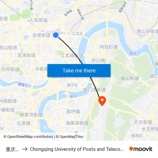 重庆北站 to Chongqing University of Posts and Telecommunications Hotel map