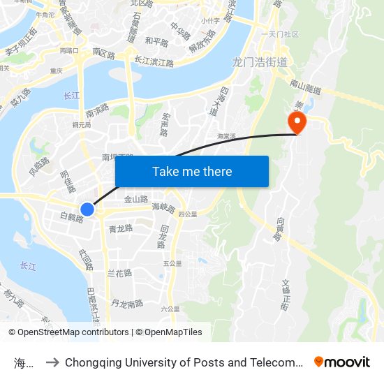 海峡路 to Chongqing University of Posts and Telecommunications Hotel map