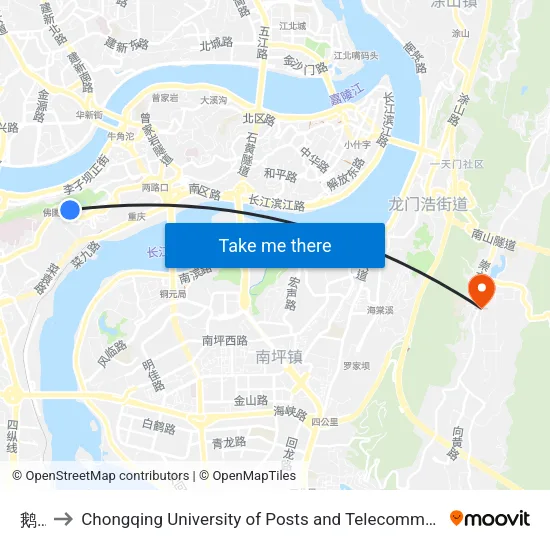 鹅岭 to Chongqing University of Posts and Telecommunications Hotel map