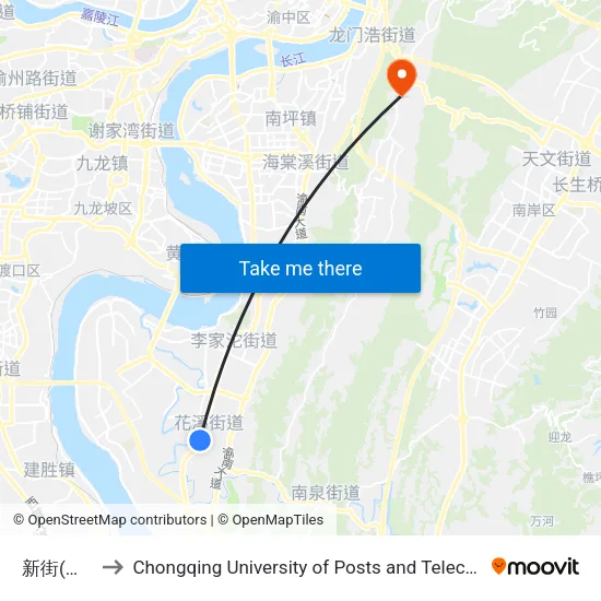 新街(招呼站) to Chongqing University of Posts and Telecommunications Hotel map