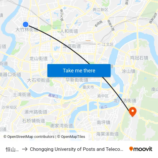 恒山西路 to Chongqing University of Posts and Telecommunications Hotel map