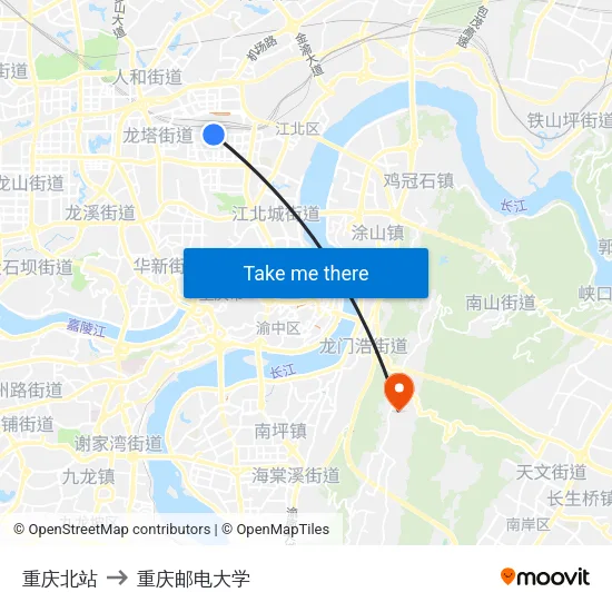 重庆北站 to 重庆邮电大学 map