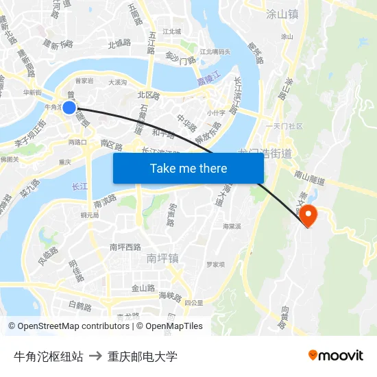 牛角沱枢纽站 to 重庆邮电大学 map