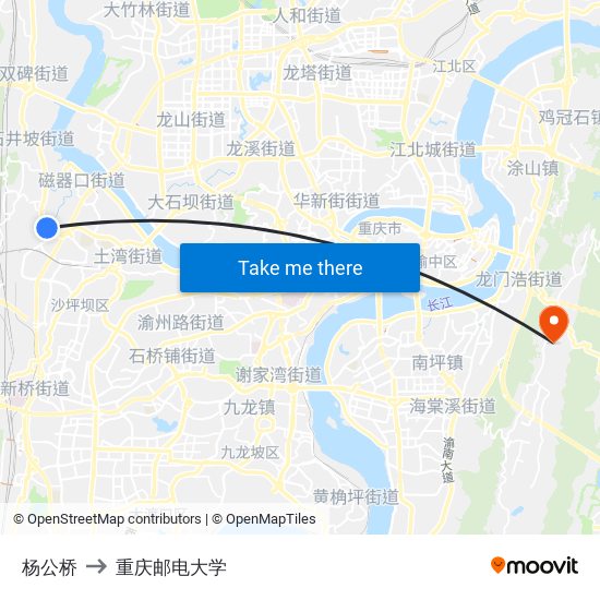 杨公桥 to 重庆邮电大学 map