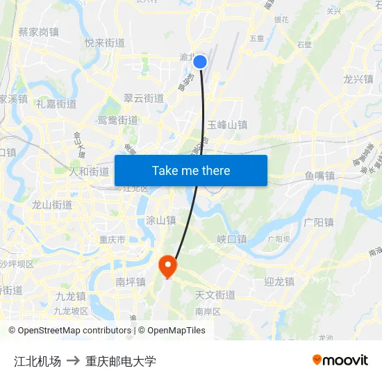 江北机场 to 重庆邮电大学 map