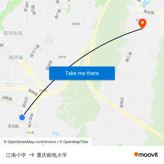 江南小学 to 重庆邮电大学 map