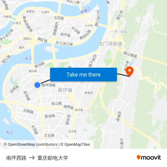南坪西路 to 重庆邮电大学 map