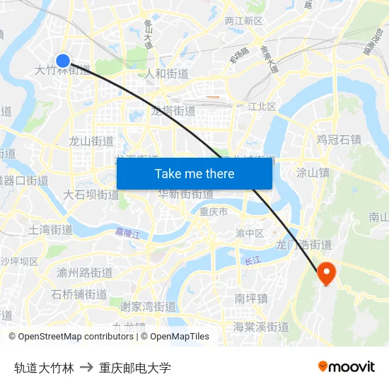 轨道大竹林 to 重庆邮电大学 map