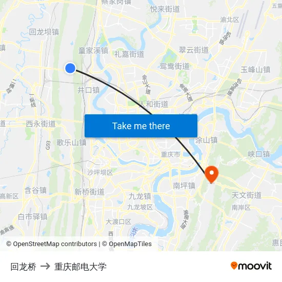 回龙桥 to 重庆邮电大学 map