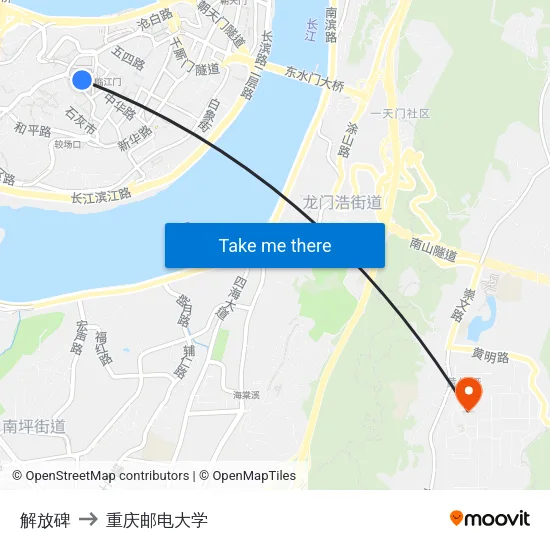 解放碑 to 重庆邮电大学 map