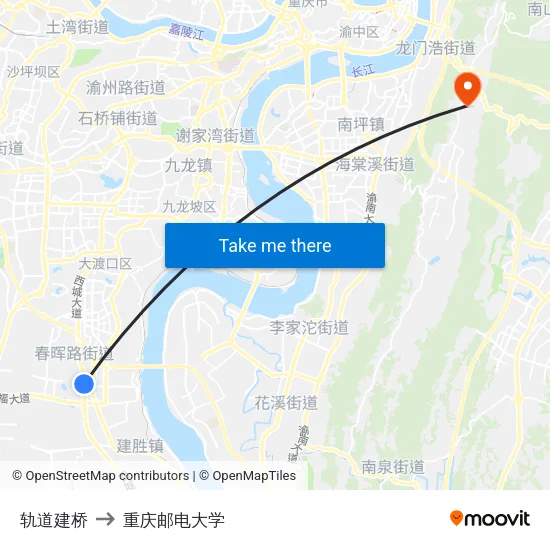 轨道建桥 to 重庆邮电大学 map