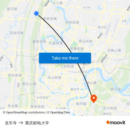龙车寺 to 重庆邮电大学 map