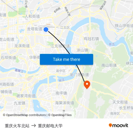 重庆火车北站 to 重庆邮电大学 map