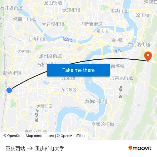 重庆西站 to 重庆邮电大学 map